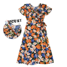 EUNJUNG 미센스 랩스타일 반팔 루즈핏 프릴 패턴 여름 원피스