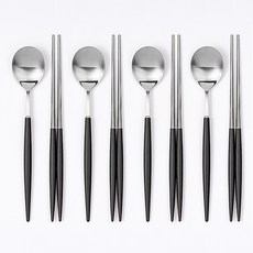 디온 보겐 몽블랑 에펠 국산 스텐 수저세트 실버, 4인(블랙 1+블랙 1+블랙 1+블랙 1), 1세트, 몽블랑 수저세트 실버