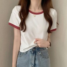 배색 포인트 무지 크롭 반팔티 3컬러