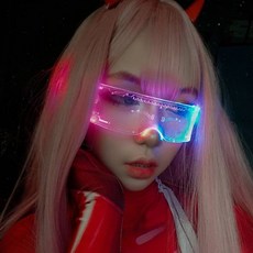 쓸데없는선물LED 발광 선글라스 깜박이는 네온 충전식 펑크 고글 사이버 펑크 안경 기술 미래의 바 파티 여성 남성 데코, Two Sides Adjustable