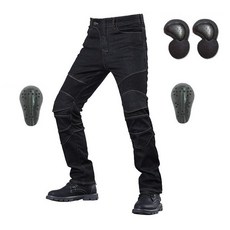 바이크팬츠 봄여름 가을 클래식 오토바이 바지 야외 승마 청바지 보호 기어와 방울, 06 better gear black