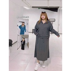 빅사이즈 슬림핏 캐주얼 투피스 후드 스커트