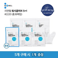 5+1 리앤웰 워시글러브 물없이 사용하는 클렌징 세척장갑 5팩 구매시 1팩 증정 총36매 목욕 환자용