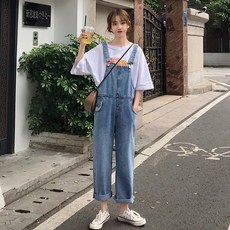 퍼니윙 여성 와이드 루즈핏 봄가을 빅진 9부 드롭 드레이프 스트레이트핏 일자 멜빵팬츠