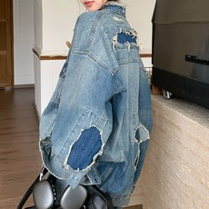 대박난박양 데미지 오버핏 유니크 청자켓