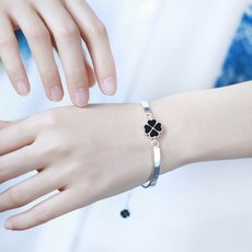 블랙 네잎 클로버 팔찌 실버 보석 커