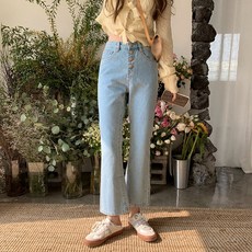 세미 세팔청바지 코코아리 아가씨 하이웨이스트 날씬해 보이고 싱글트레이치 워싱 9부 마이크로 플레어 여자