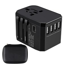 위레버 5포트 5.6A USB 해외 여행용 멀티 플러그 어댑터, 1개, 블랙, 10cm
