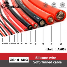 차량용 실리콘 케이블 레드 블랙 와이어 자동차 배터리 배선 전선 10awg 8awg 6awg 4awg 2awg 18 16 14 12 10 8 6 4awg, 15)Black - 5m-24 AWG