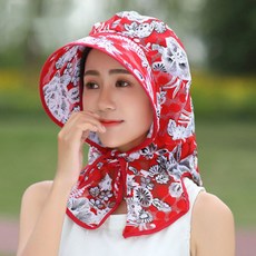 노마지니 자외선차단 꽃무늬 농사모자, 플라워 레드 플라워 레드