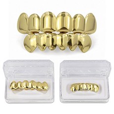 JINAO 18K 골드 도금 6 Tooth 톱 바닥 세트 금니 Top Bottom Grillz Teeth Caps Hip Hop Gri