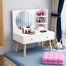 럭셔리 좌식 수납거울 화장대 테이블, 60 x 40 x 35 엔젤 화이트 + 엔젤 화이트 더