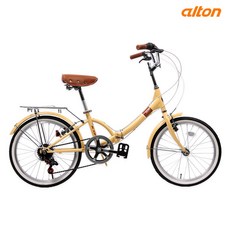 알톤 레온 20인치 미니벨로 접이식 자전거 여성용 주니어 바구니 자전거, 레온 베이지