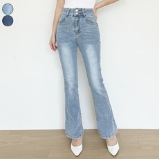 바비팩토리 여성용 스판좋은 투버튼 데님 부츠컷 청바지 키작녀 바지