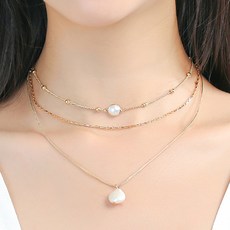 워너비스톤 네츄럴한 못난이 진주가 들어간 체인 레이어드 목걸이