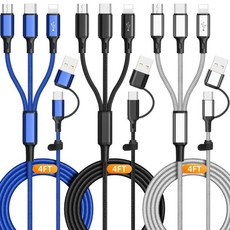 3Pack Multi 6 in 1 고속 충전 케이블 4FT1.2M 급속 코드 나일론 편조 USB AC to C타입마이크로 USBi제품 아이폰안드로이드태블릿용 커넥터 동기화 어댑, 1개