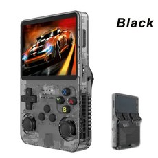레트로 게임기 미니 오락기 휴대용 비디오 게임 콘솔 오픈 소스 R36S 리눅스 시스템 3.5 인치 IPS 스크린 포켓 플레이어 R35S 64GB, Black, 01 Black