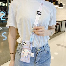 시나모롤 그립톡 목걸이 스트랩 키링 케이스 갤럭시S20 S10 S9 아이폰11 PRO X, 1개, 삼성 노트 10 [옥개 + 사각 끈 + 링 + 인형]