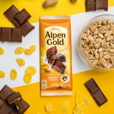 Alpen Gold Молочный шоколад с арахисом и кукурузными хлопьями, 80 г