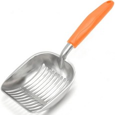 고양이 쓰레기 스쿱 알루미늄 합금 삽 모든 쓰레기에 적합 금속 내구성 파란색, Large_Polished Aluminum-Orange, 1개