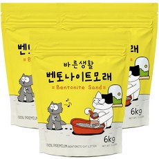 바른생활 먼지없는 벤토나이트 고양이모래, 무향(10L), 3개, 6kg - 바른펫