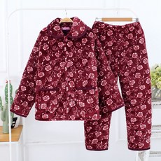 최저가몰 겨울홈웨어 겨울실내복 여성 삼층 두꺼운 기모 융 겹 면파자마 캐주얼복 패딩 코트 보온