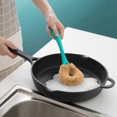 그리들 주물팬 무쇠팬 부드럽게 닦이는 설거지 천연 야자수 수세미 도넛모양 솔 브러쉬, 그린