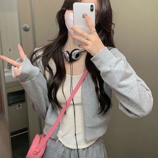 여성용 모자 달린 얇은 스키니 후드티 긴팔 집업 크롭 디자인 하라주쿠 단색 심플 의류 올매치 봄