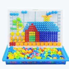 296pcs 플라스틱 모자이크 퍼즐 게임 색상 인식 지능형 교육 완구 어린이 버섯 네일 박스 포장 DIY 장난감, 다색_1