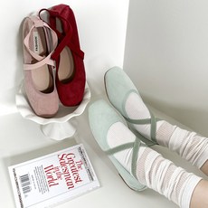말랑 스웨이드 엑스스트랩 발레리나 뮤트 밴딩 여성플랫슈즈 여성단화 2cm (5color)