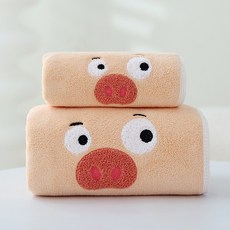 공장 판매 고밀하고 두꺼운 코랄 자수 큐티 수건 목욕 타월 세트 비치 타월 소프트 흡수 결정 LOGO, 돼지, 70*140, 1개