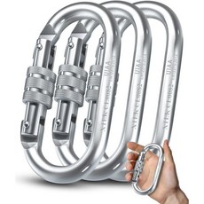  페츨 카라비너 앰디 Petzl 스크류락 암벽용 등반 – UIAACE 등급 25kN5620LB 헤비 듀티 트위스트 잠금 클립 - 산업 강도 대형 강철 타원형 고정 로프용 암벽 카리비, 3pc 