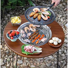 바베큐 테이블 캠핑용 가정용 휴대용 접이식 블 숯불, 1개, 통나무 테이블