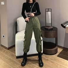 워크웨어바지 카거팬츠 힙합 비보이 재즈 스타일 여성의류 숏 스트랩 HIPHOP 조거팬츠 눈길을 끄는