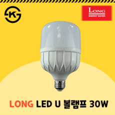 롱 코스모스 LED U볼램프 벌브 고와트 보안등 창고등 매장등 30W 전구색 주광색 KS인증 원통 전구, E39 (39mm), 주광색 형광등 빛 (6500K), 1개