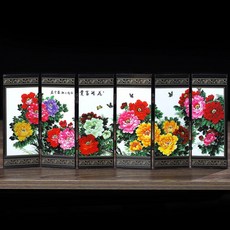 전통공예소품 테이블위 작은병풍 장식품 차이나스타일, T23-화이트플라워 부자되는
