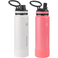 보온병 절연 물통 진공 써모플라스크 24oz 빨대 및 스파우트 뚜껑이 있는 스테인리스 보온 물병 2팩 화이트/코랄