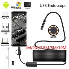 배관내시경 안드로이드 내시경용 카메라 렌즈 내시경 하드 튜브 Mirco USB C 타입 비디오 검사 HD IP67 1M 2M 5 M 10M 55mm, 5.10m Black, 1개