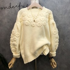 라임브릿지 꽃송이 와플 라운드 니트
