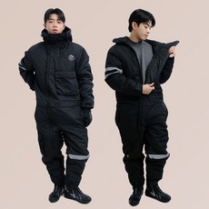 서브22 전신 오토바이 일체형 방한복, 퀄팅, 블랙
