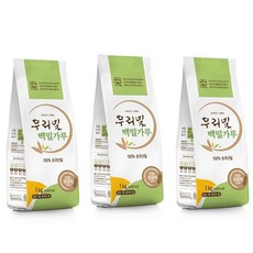 백밀가루 1kg/베이킹재료/쿠키만들기/강력밀가루/강력/맥선밀가루/강력분/유기농밀가루/우리밀국수/우리밀, 1kg, 3개