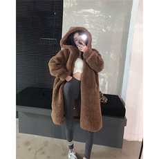 인싸템 하프기장 마저도 모자 패딩 웰론 눈길을 끄는 스윗 두꺼운 라이크 램스울 여성 무릎넘어 겨울 가을 옷, 카멜