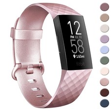 AK Fitbit Charge 4 밴드 여성용 남성용 부드러운 실리콘 조절 가능한 교체 스트랩 손목 / 3 SE/Charge SE용 밀크 티 스몰 144589, Rose Gold_Large