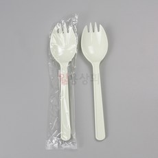 [ILYONG] 일회용 포크숟가락 CI 160mm 줄줄이 개별포장 500개 아이보리 스포키, 1개