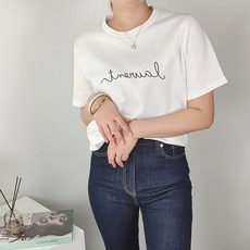 여성 봄 여름 텐셀 영문 레터링 라운드 도톰 기본 반팔 티셔츠 흰색 핑크 보라 검정