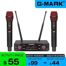 파이오니아 DJ케이스 무선 마이크 g-mark ew100 전문 uhf 가라오케 휴대용 마이크 주파수 조정 가능한 80m 파티 밴드 dj 교회 쇼 호환, 미국 플러그