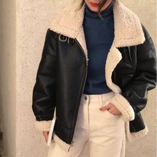 ANYOU 여성 겨울 양면 가죽 재킷 무스탕 캐주얼 스웨이드 페이크 퍼 숏 칼라넥 무스탕 자켓