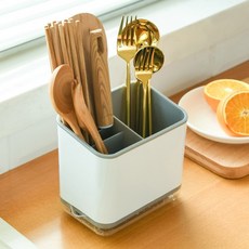 투명 물빠짐 위생 수저통 클린 스퀘어 수저통 다용도주방도구 수납, 1개, 그레이