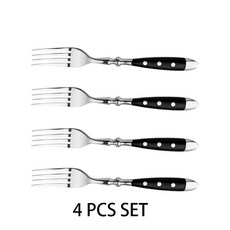 날카로운 칼날 스테이크 나이프 포크 블랙 손잡이 야외 캠핑 고기, 10.4 Pcs Fork Set, 1개