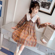 굿데이 컴퍼니 여아 봄 가을 긴팔 루즈핏 체크 미디 Polo원피스 lECL04